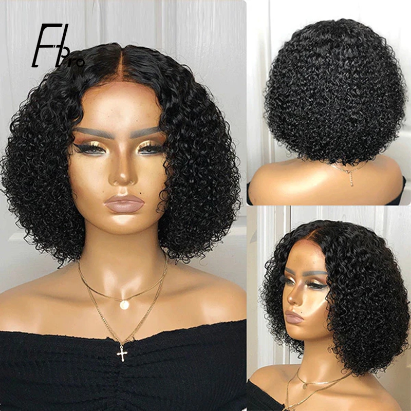 Middle Part Bob Wig Jerry Curly 4x4 Lace Closure Wig With Baby Hair